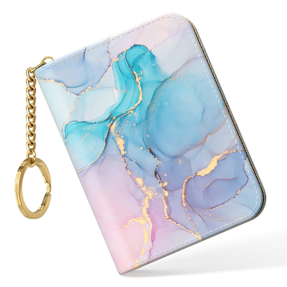 8698 Small RFID Blocking Leather Wallet, Colorful Ink Marble, Slim